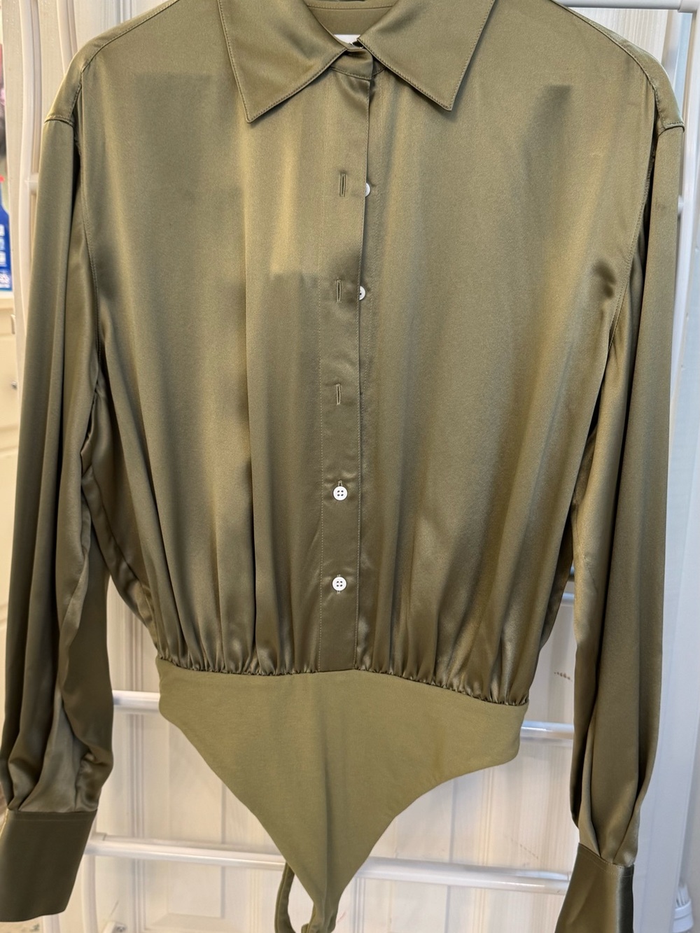 Victoria's Secret “Atelier Collection” Olive Green Asymmetrical Satin Blouse. - Picture 12 of 12